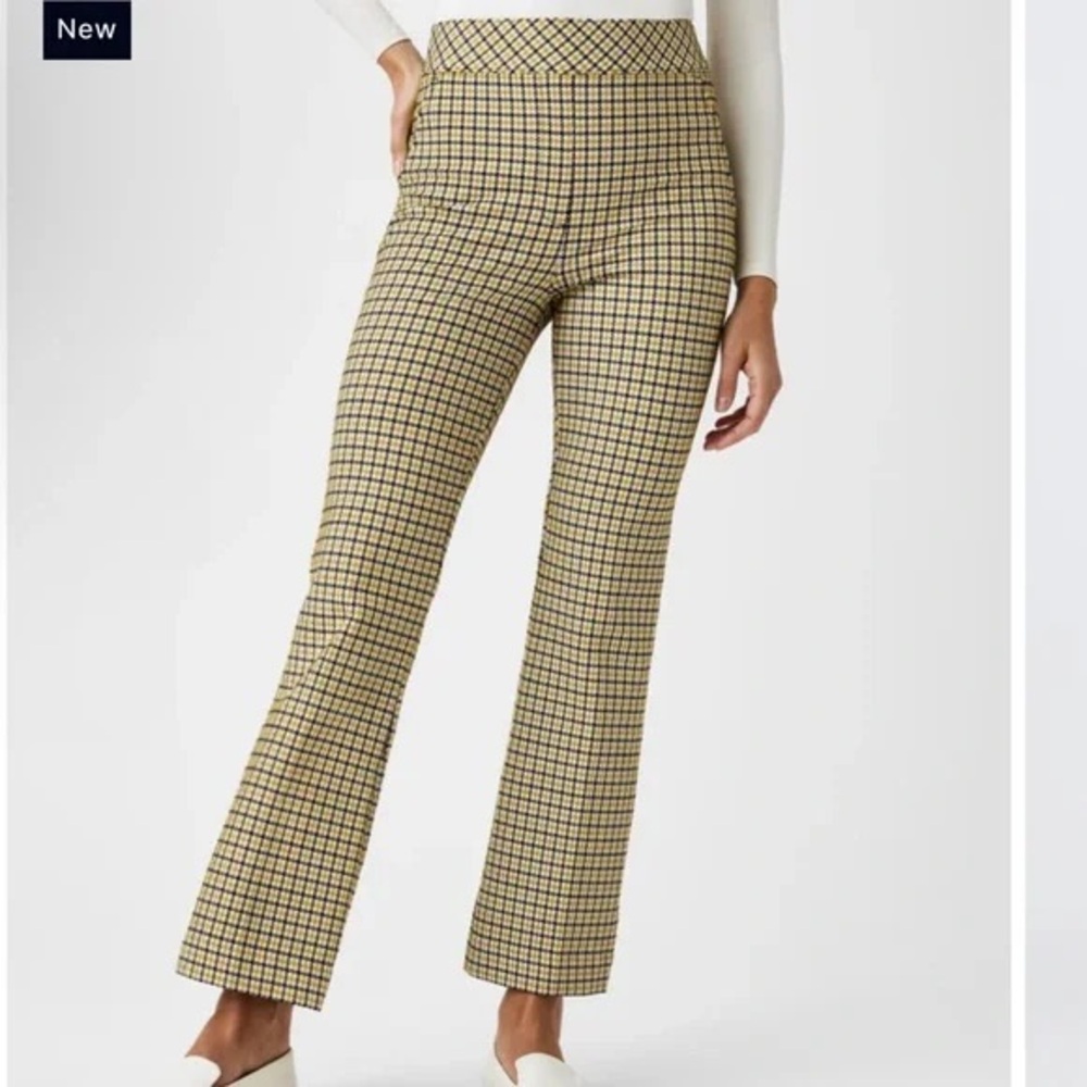 SPANX Plaid High-Rise Slim Bootcut Pants in Yellow and Black